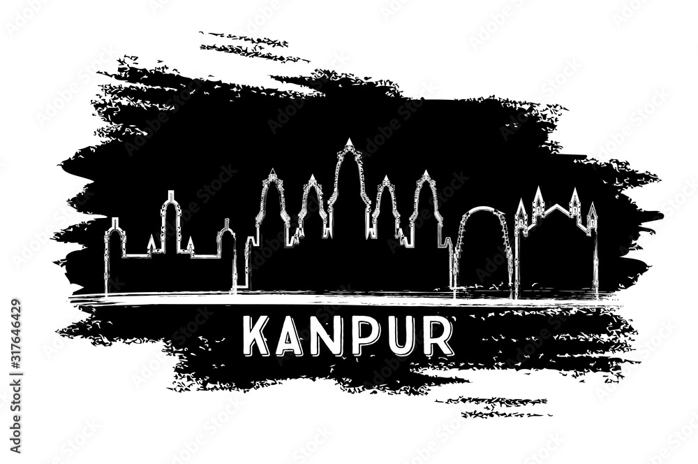 Kanpur India City Skyline Silhouette. Hand Drawn Sketch.