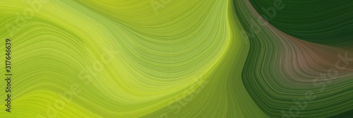 modern designed horizontal banner with yellow green, very dark green and dark olive green colors. dynamic curved lines with fluid flowing waves and curves
