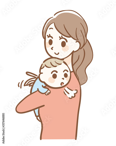 Illustration of baby burping after breastfeeding