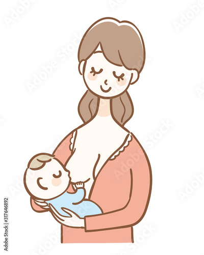 Illustration of a baby drinking breast milk