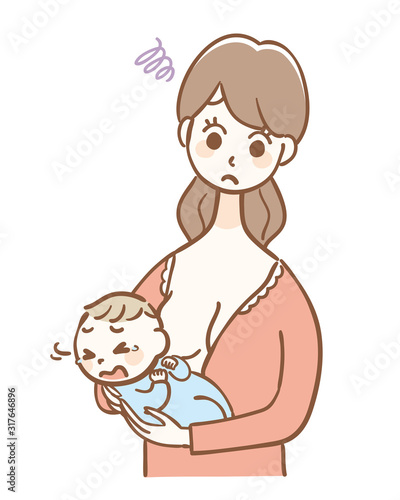 Illustration of a baby hating breastfeeding