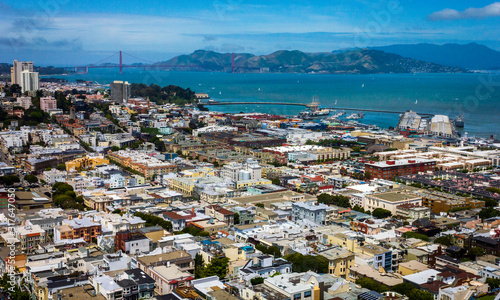Aerial view of city of San Francisco downtown near Golden Gate Bridge © Gabi