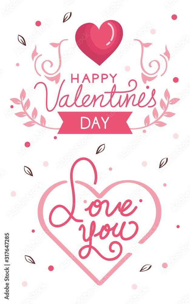 happy valentines day card with hearts and decoration