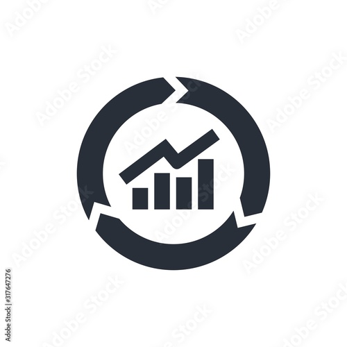 Growth chart. Update Report graph or Sales growth sign. Analysis and Statistics data symbol.Vector icon isolated on white background.