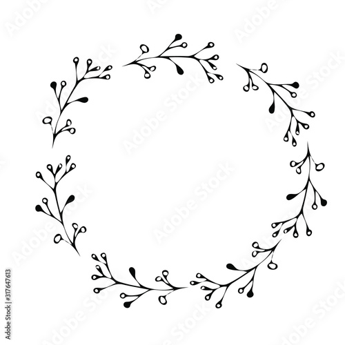 Fototapeta Naklejka Na Ścianę i Meble -  Floral round frame simple vector illustration for greeting card or wedding design.