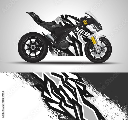Racing motorcycle wrap decal and vinyl sticker design. Concept graphic abstract background for wrapping vehicles, motorsports, Sportbikes, motocross, supermoto and livery. Vector illustration.