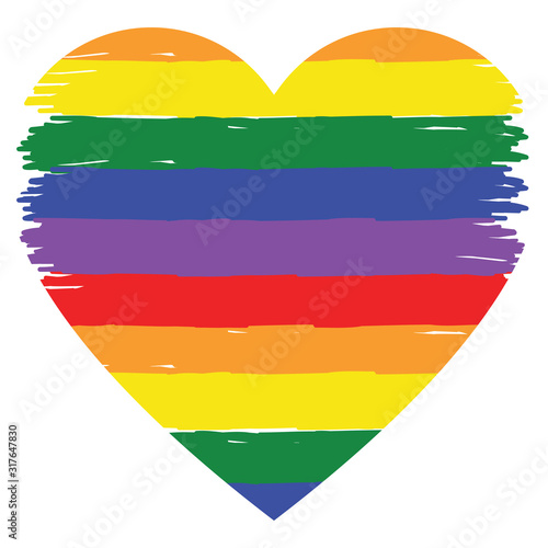 LGBT heart, rainbow colors, colorful vector for celebration, pride symbol made with brush stroke