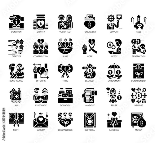 Set of charity thin line and pixel perfect icons for any web and app project.