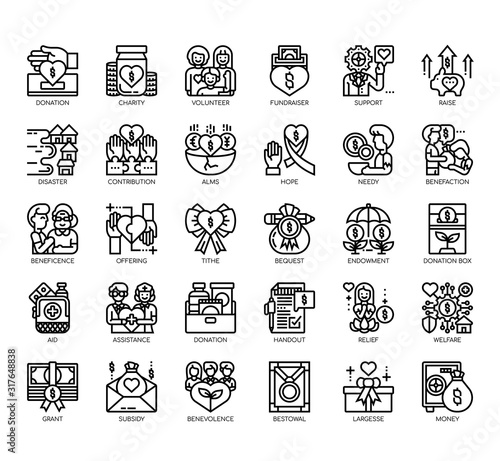 Set of charity thin line and pixel perfect icons for any web and app project.