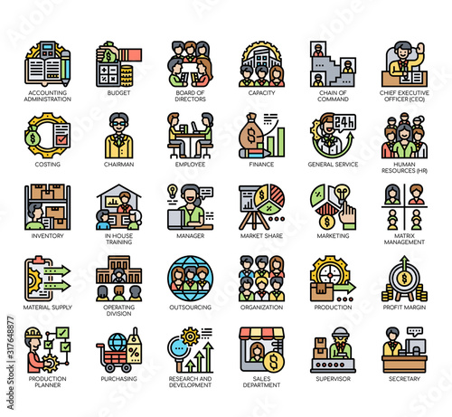 Set of company structure thin line and pixel perfect icons for any web and app project.
