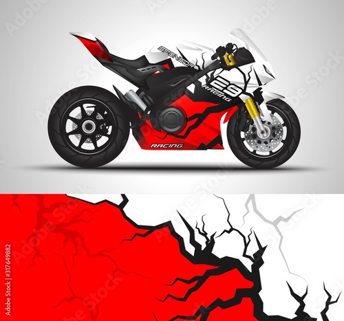 Racing motorcycle wrap decal and vinyl sticker design. Concept graphic abstract background for wrapping vehicles, motorsports, Sportbikes, motocross, supermoto and livery. Vector illustration.