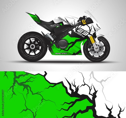 Racing motorcycle wrap decal and vinyl sticker design. Concept graphic abstract background for wrapping vehicles, motorsports, Sportbikes, motocross, supermoto and livery. Vector illustration.