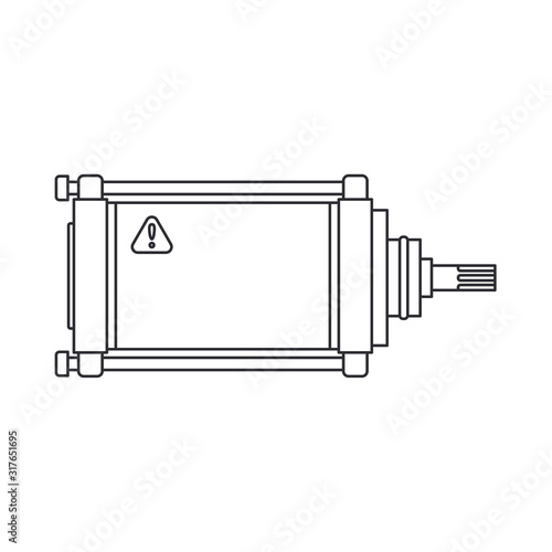 Line vector icon auto moto parts accessories electric starter. Repair service equipment. Engine elements shop catalog. Vintage vehicle symbol. Motorcycle mechanic. Transportation. Elements background.