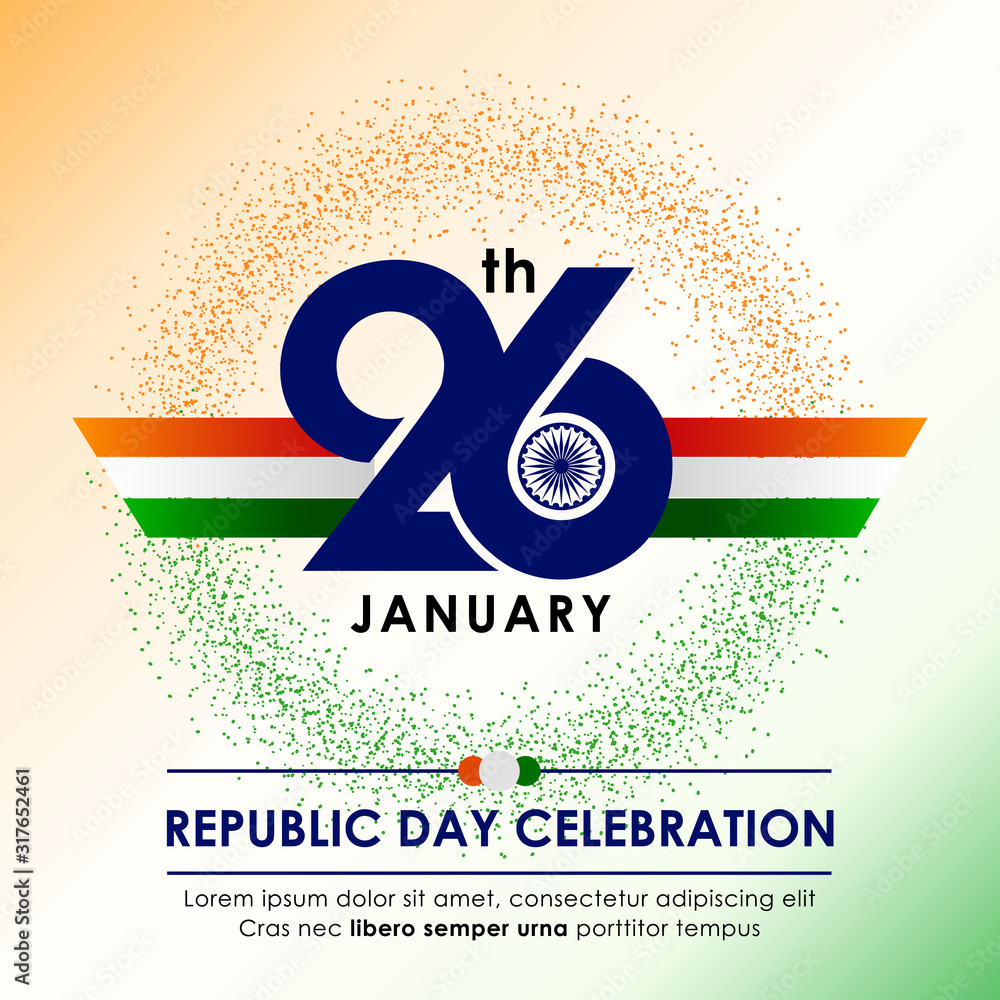 happy republic day 2023 with ribbon style with half ashok chakra and indian  flag 