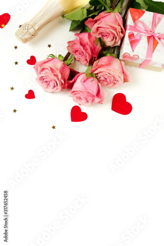Valentine's day, birthday, romantic  background. Bouquet of pink roses flower...