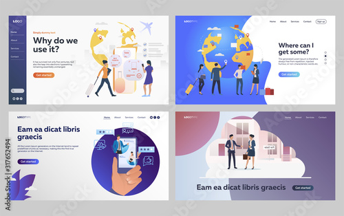 Set of people going on business trip. Flat vector illustrations of specialists recommending applications. International business, recommendation concept for banner, website design or landing web page