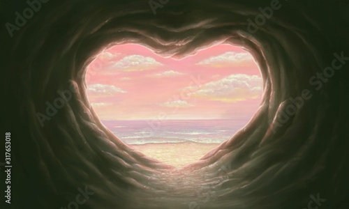 Cave of love with the sea, surreal artwork