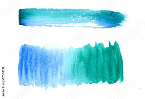 Abstract blue and green texture and background with brushstroke like lines drawn by watercolor paints. Great basic of print, badge, party invitation, banner, tag.