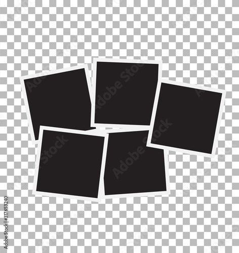 set of square photo frames on transparent background. template design. empty photo frame with white border and black rectangle element.