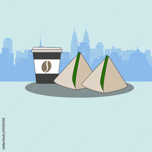 Illustration Vector: Nasi lemak over urban kuala lumpur background. icon for visit malaysia.