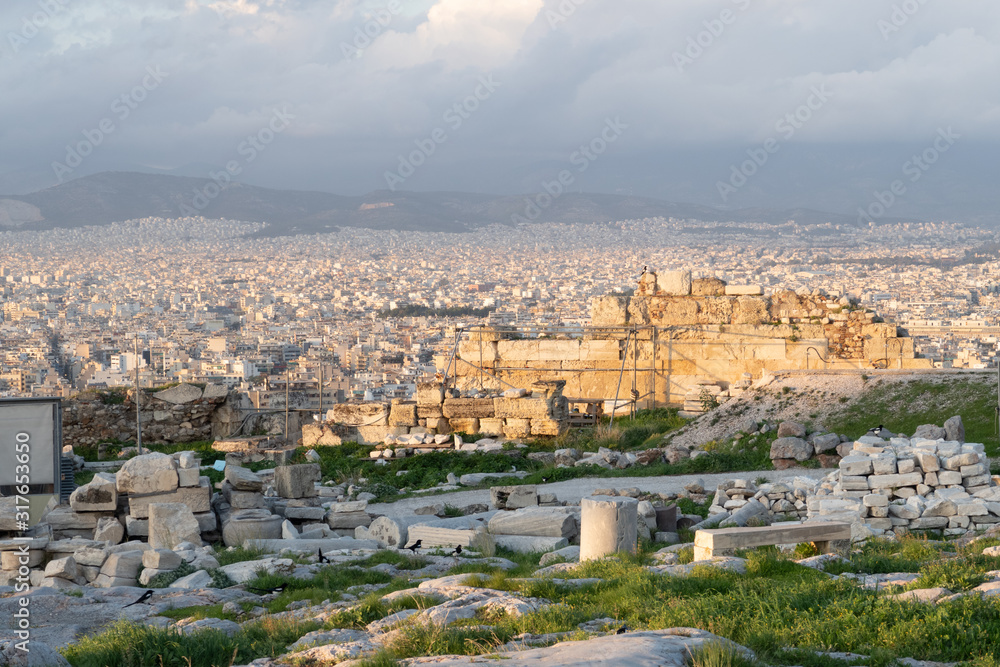Athens, Greece - Dec 20, 2019: The view from Acropolis to Athens