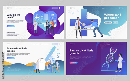 Set of doctor consulting people in clinic. Flat vector illustrations of vets checking pet health. Healthcare, veterinary, medical analysis concept for banner, website design or landing web page