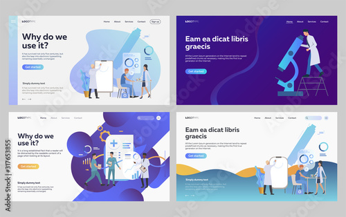 Set of doctors examining patient health. Flat vector illustrations of people making biochemical analysis. Healthcare, biochemistry, research concept for banner, website design or landing web page
