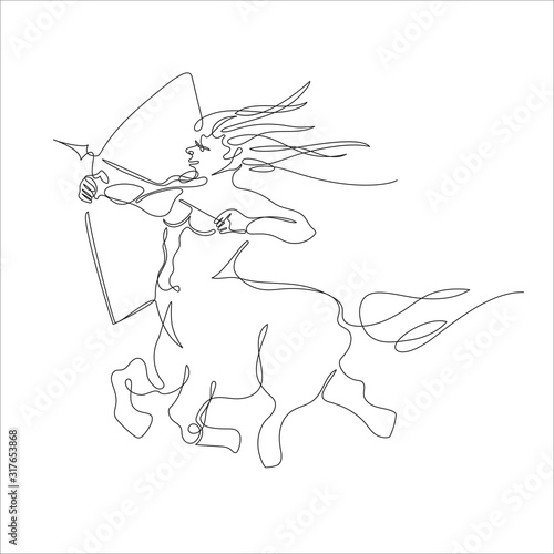 Vector illustration of a centaur. One line drawing. Continuous line.