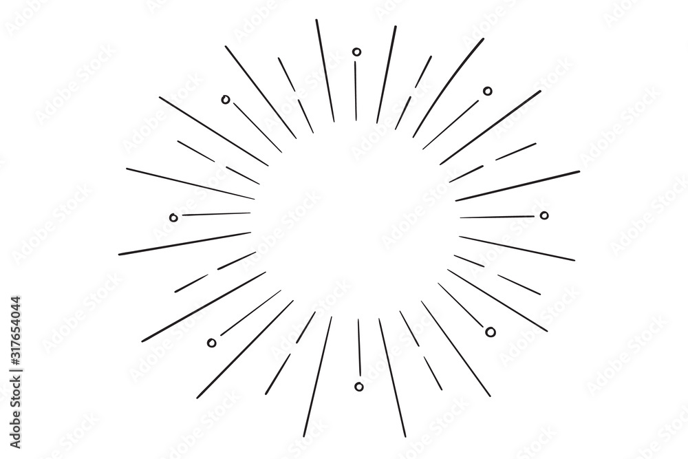 Fototapeta premium Vintage sunburst,Starburst doodle, firework, sun, hand drawn frames doodle vector.