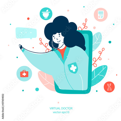 Virtual doctor, online medical services flat vector illustration