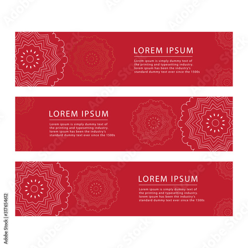 Business card set. Red mandala decorative elements. Ornamental floral cards with oriental pattern