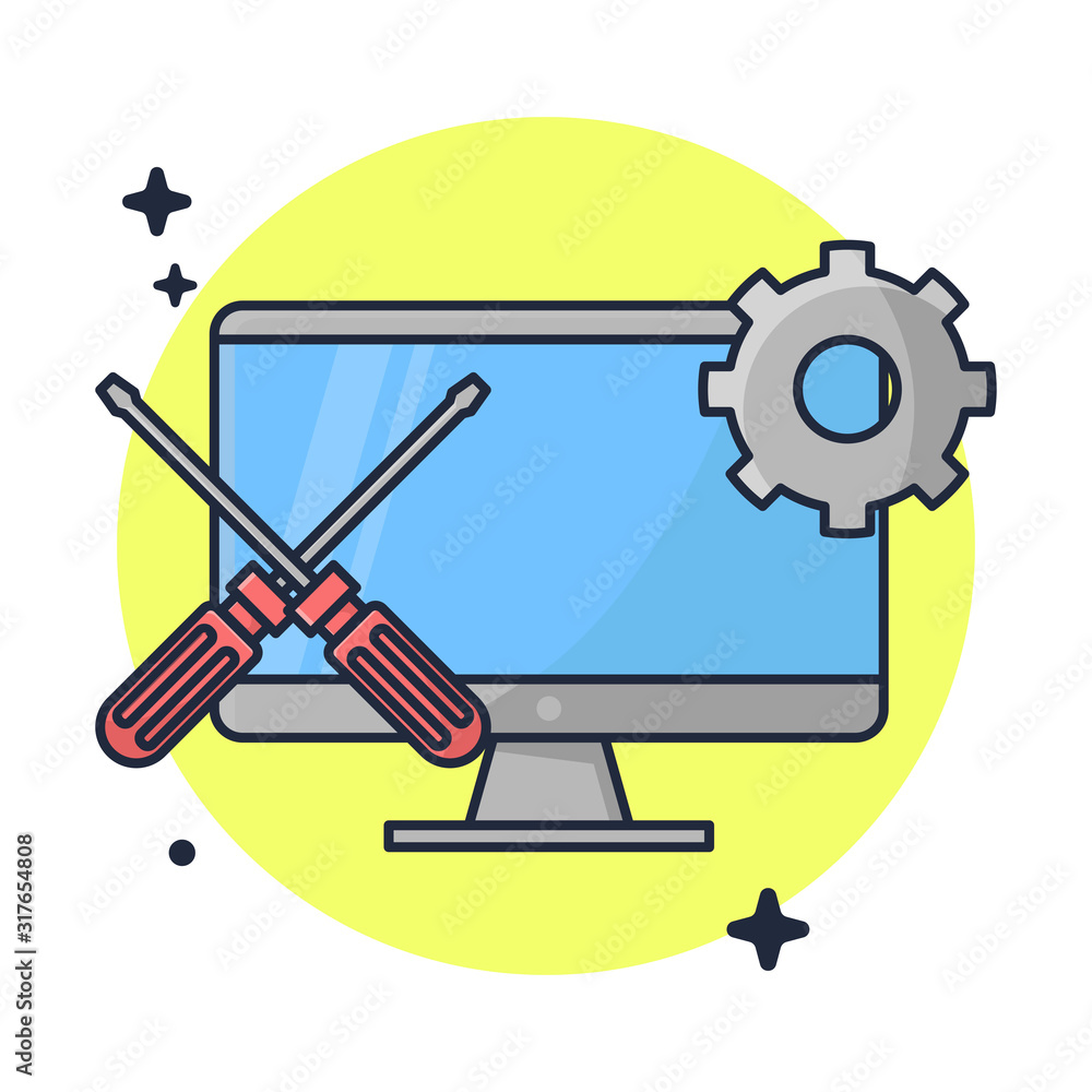 Computer Service a Technician Vector Illustration Computer Service a Technician Vector Illustration