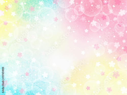 桜　虹色水彩背景