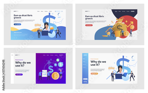 Successful investment set. Professionals making money, getting profit, growth charts. Flat vector illustrations. Business, finance, investment concept for banner, website design or landing web page