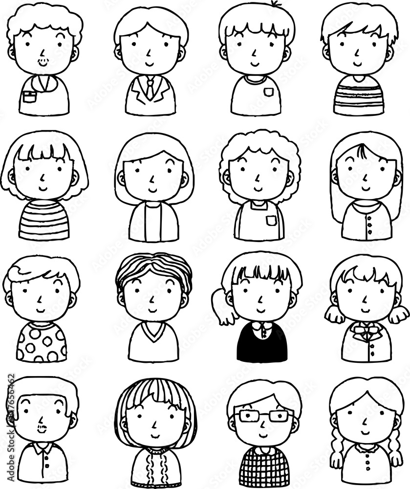 Monochrome Hand painted cute Smiling people icon Monochrome Hand painted cute Smiling people icon