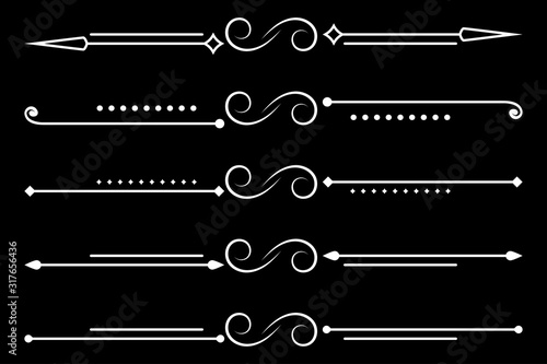 Simple ornamental dividers on black background