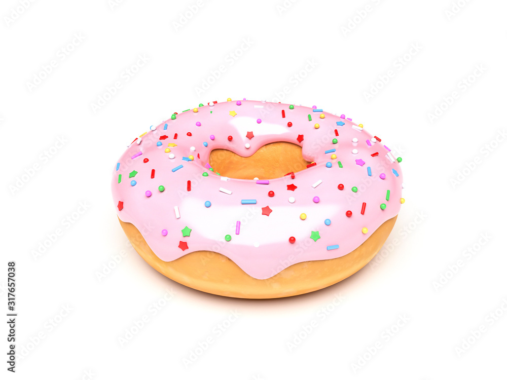Donut with pink icing. 3d rendering illustration Donut with pink icing. 3d rendering illustration
