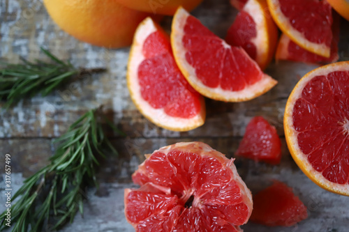 Fresh juicy grapefruit. Vitamin Citruses. Selective focus. Macro.