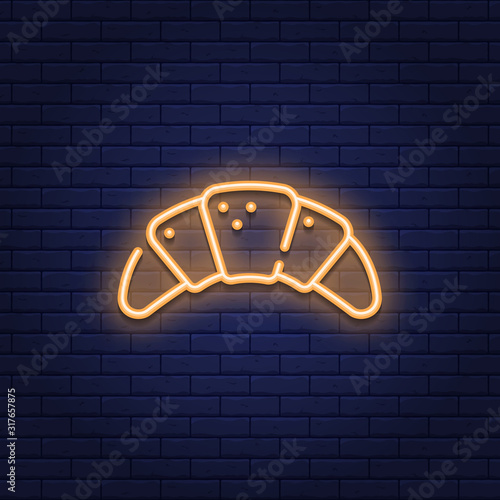 Neon Croissant Icon Logo Template