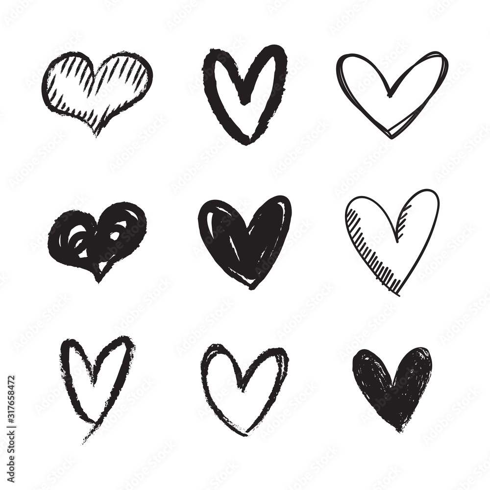 Hand drawn hearts. Valentine's day heart doodles. Love illustrations. Hand drawn hearts. Valentine's day heart doodles. Love illustrations.