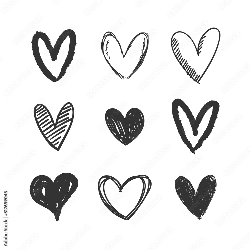 Hand drawn hearts. Valentine's day heart doodles. Love illustrations. Hand drawn hearts. Valentine's day heart doodles. Love illustrations.