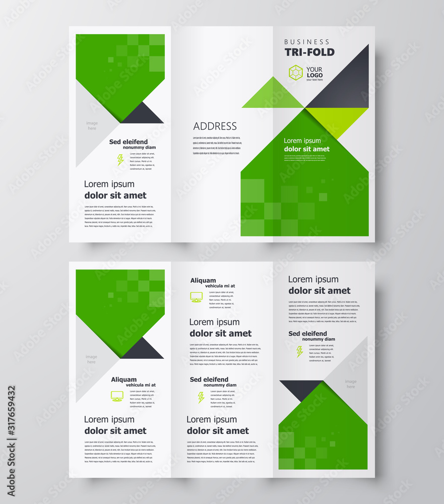 Green color Tri-fold business brochure design template Green color Tri-fold business brochure design template