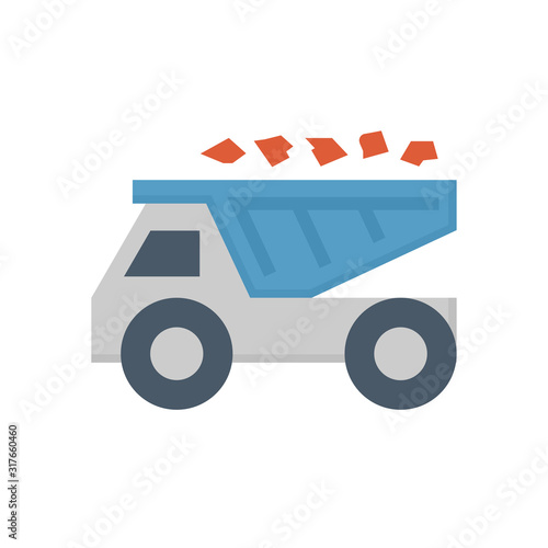 Haul truck vector icon. Heavy machinery or vehicle with tractor and dumper for transport ore, coal, rock and stone from mine or quarry to industrial factory plant. That metallurgy and mining industry.