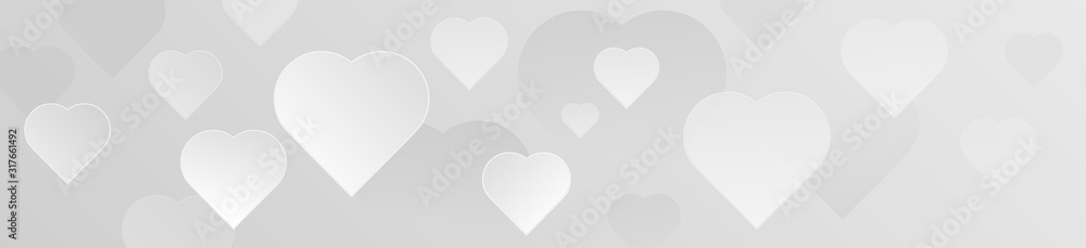 Decorative horizontal grayscale hearts banner Decorative horizontal grayscale hearts banner