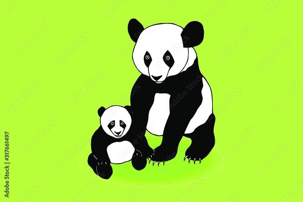 panda bears on a green background. eps 10 vector stock illustration. hand drawing. panda bears on a green background. eps 10 vector stock illustration. hand drawing.