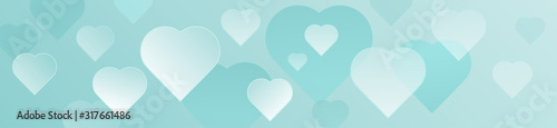 Decorative horizontal soft aquamarine hearts banner