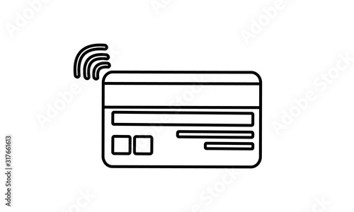 Contactless payment icon, bank card with radio wave outside sign.isolated icon, vector illustration. Rear side plastic card with magnetic stripe.Electronic financial transactions. NFC. Editable stroke