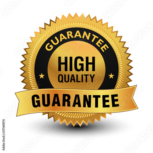 Exclusive high quality guarantee golden badge with sleek ribbon on top.