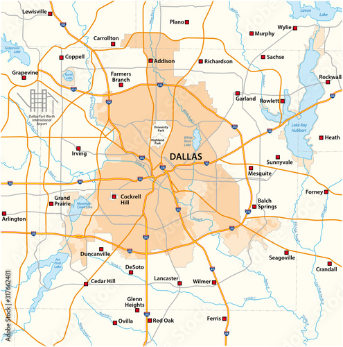 overview and street map of texas city dallas photo