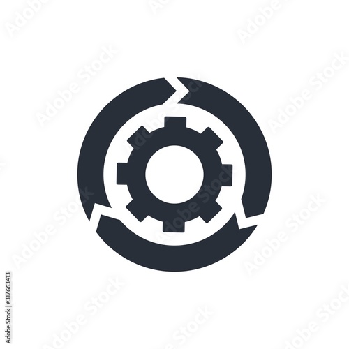 Agile process . Gear, arrow, circle, cycle. Agile development concept. Vector icon isolated on white background.
